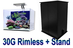 30 Gallon Rimless Nano Cube Aquarium w/ 36 in. Stand & 108W Pacifica LED Light 